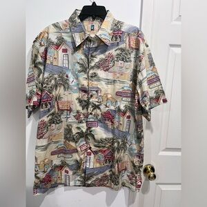 Kahala hawaina Cream Casual Button Down Shirt with Tropical Print